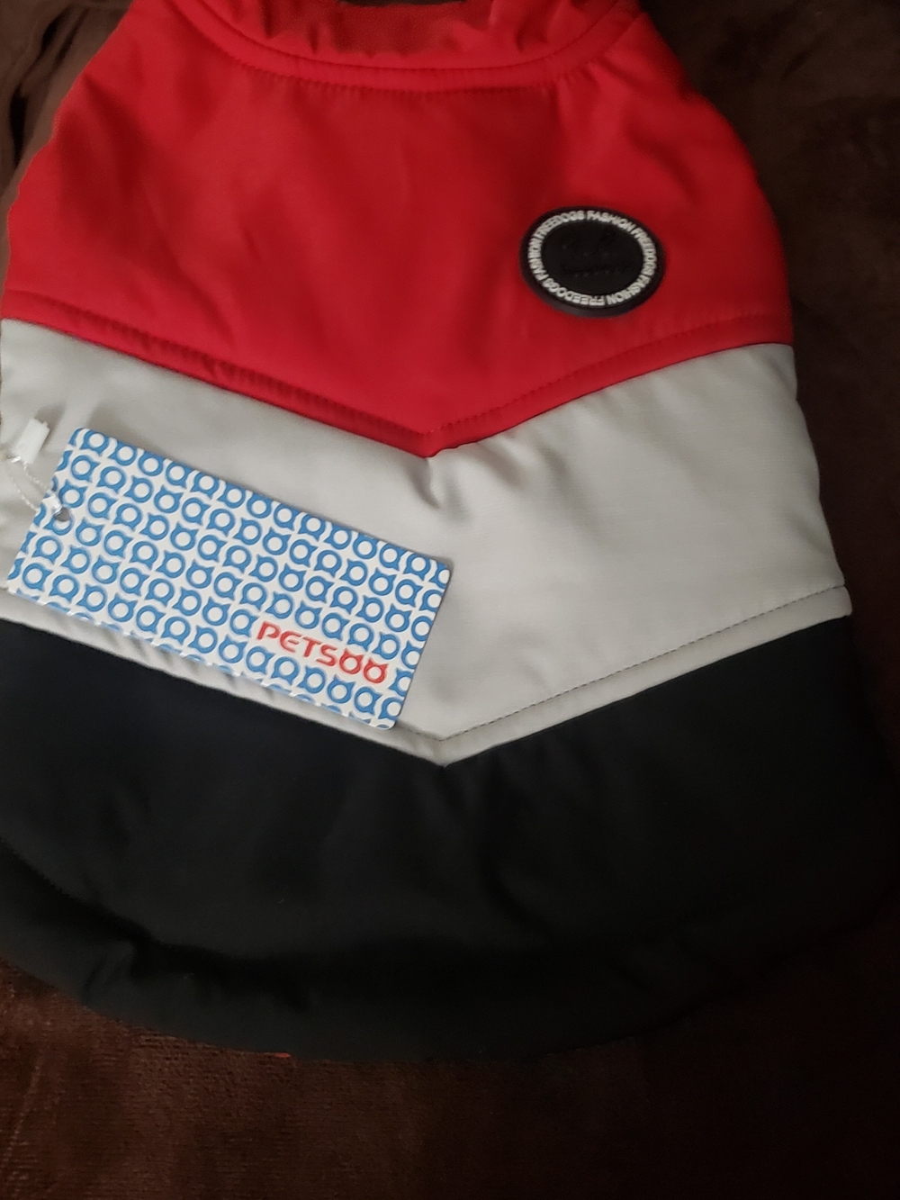 PetSoo Colorblock Dog Puffer Coat - Red/Gray/Black